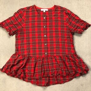 Madewell Studio Ruffle-Hem Top in Clanton Plaid size XS